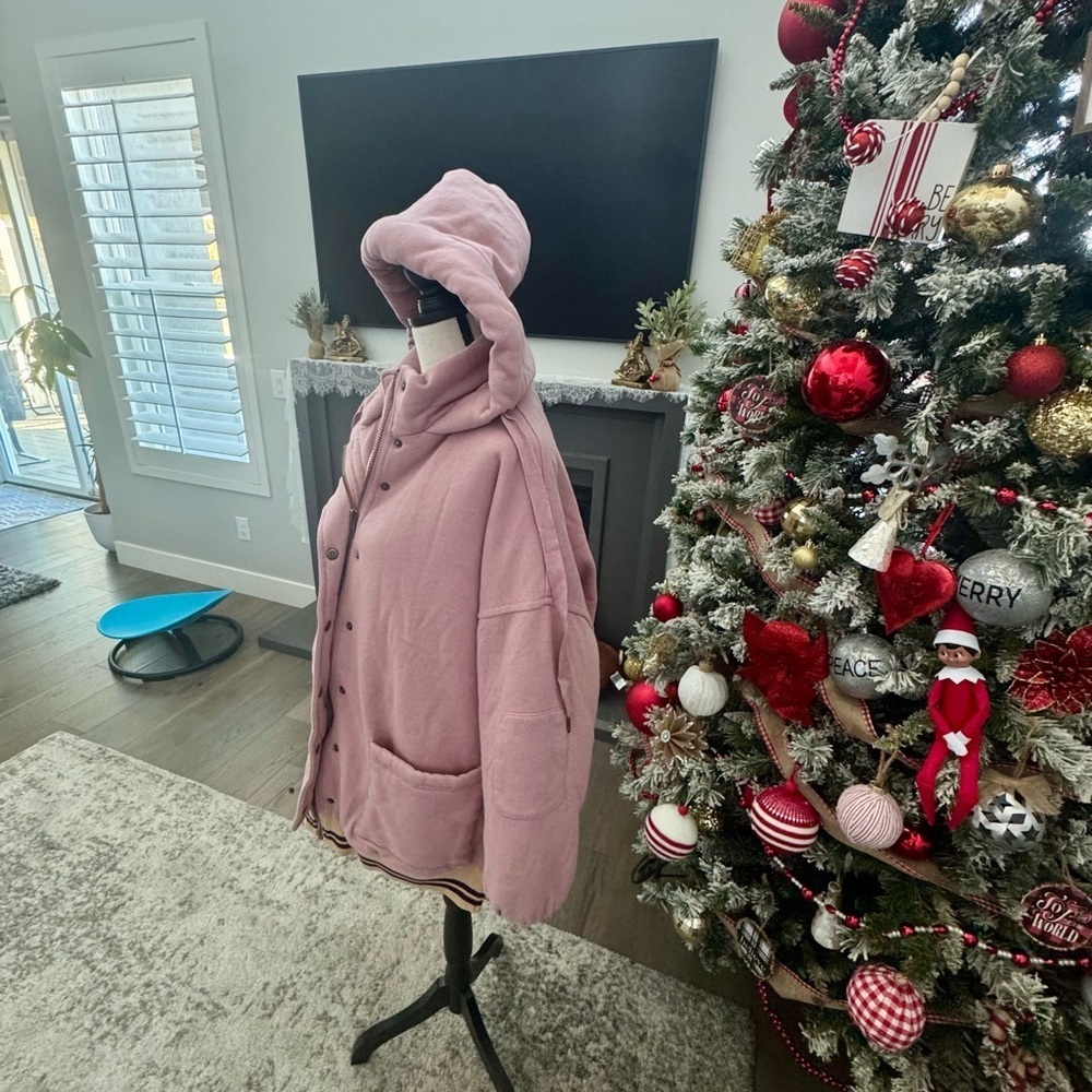 Böhme Blush Pink Hooded Quilted Jacket XS/S Oversized Cozy Boho Coat - Picture 6 of 10